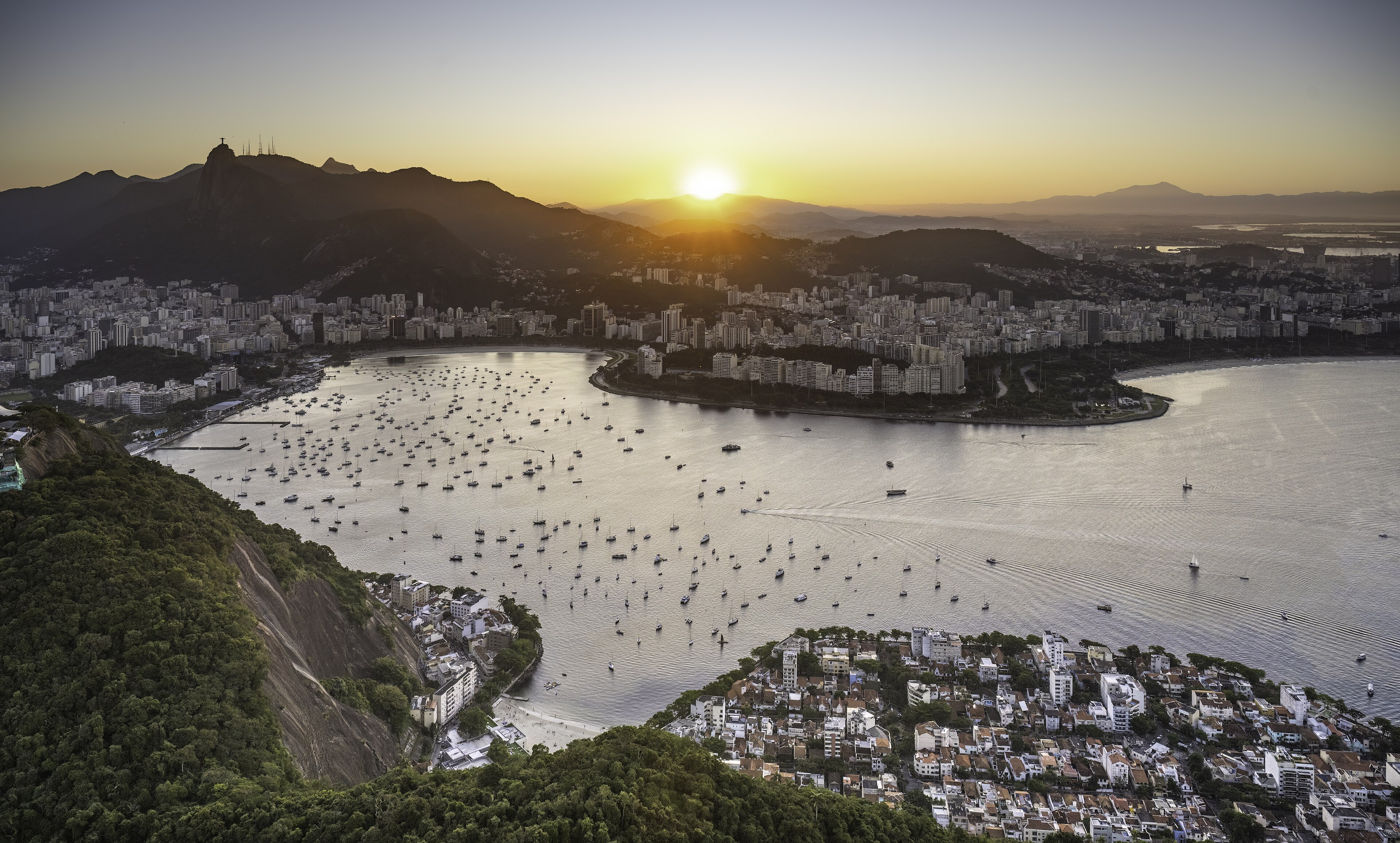 Botafogo bay and skyline in Rio de Janeiro, with apartment buildings framing the water