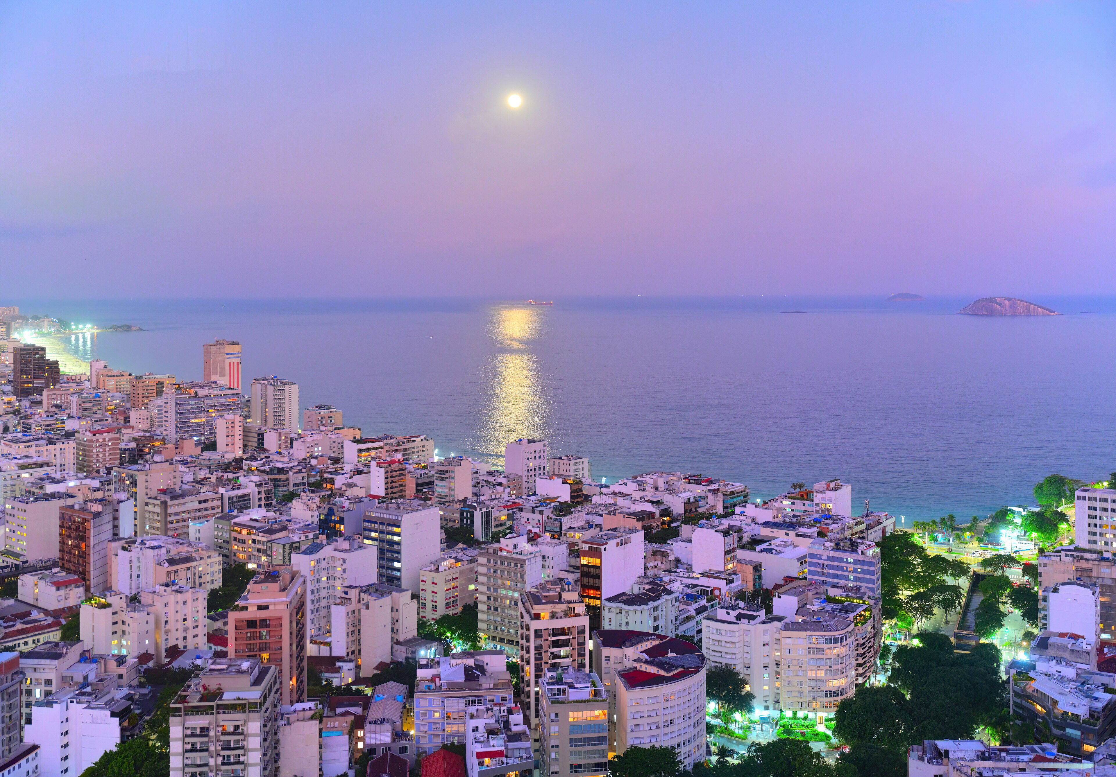 Aerial view of the Leblon neighborhood in Rio de Janeiro between the beach and the lagoon