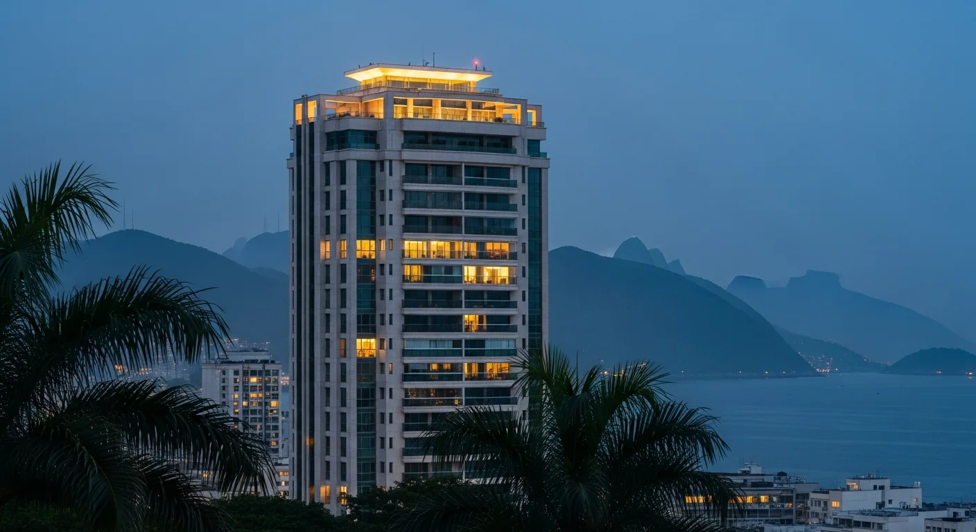 Rio de Janeiro residential property at blue hour overlooking the bay
