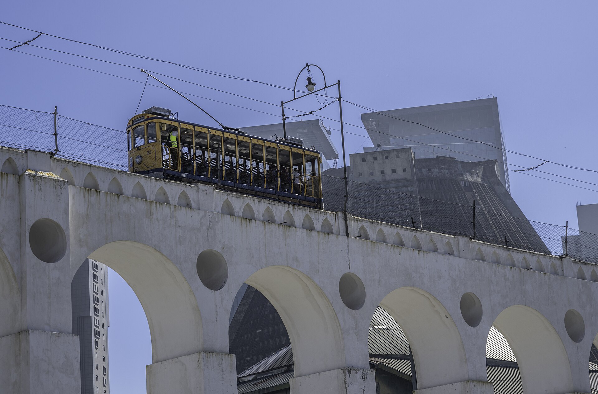 The Arcos da Lapa aqueduct in central Rio de Janeiro with the historic district behind it